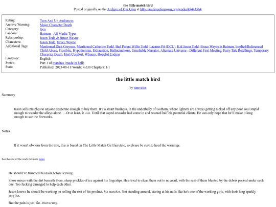 library/fandoms/DC/ramveins - [matches (made in hell) (1)] the little match bird screenshot